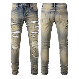 Fabricante de <span class=keywords><strong>Jeans</strong></span> Personalizados, <span class=keywords><strong>Jeans</strong></span> para Hombre, Corte Ajustado, Estilo Urbano, Desgastados, Bordados, con Parches de Cuero - Product Image 5