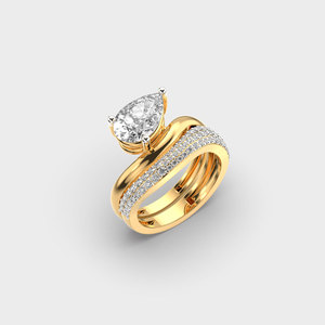 Yellow Gold Pear Cut Moissanite Engagement <b>Ring</b> With Pave Setting Classic Women's Wedding Band - Product Image 1