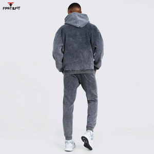 Sudadera con capucha y pantalones de chándal de gran tamaño con estampado personalizado de tendencia superior, chándal informal con hombros caídos y lavado ácido para hombres - Product Image 2