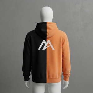 MATTIERA Mens Black Orange Two Tone Washed Zip Up <b>Hoodie</b> <b>Red</b> Logo Fleece Sweatshirt Streetwear Casual Hooded Jacket Custom Appar - Product Image 2