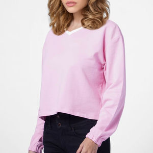 High Quality Women's Middle Cropped Pullover Sweatshirt Custom Breathable Printing Design <b>Crewneck</b> Collar With Logo Sweatshirts - Product Image 2