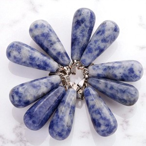 Wholesale Sodalite Gemstone Drop <b>Pendants</b> - Mixed Crystal Teardrop Charms with Silver <b>Bail</b> for Jewelry Making - Product Image 1