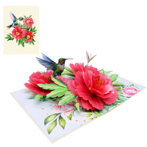 Alta calidad diseño personalizado 3D Pop tarjeta peonía flores colibrí artesanías de papel hechas a mano Vietnam venta al por mayor regalos de impresión Offset - Product Image 3
