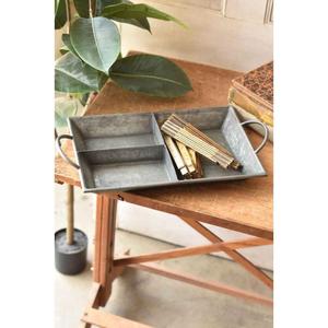 Ensemble de 3 plateaux de service galvanisés au design antique avec poignée en bois forme et taille personnalisées pour décor de cuisine de ferme - Product Image 4