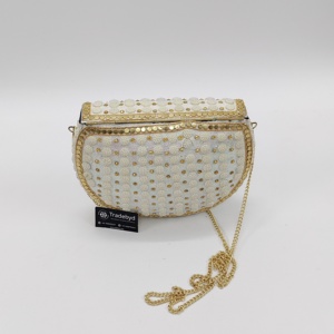 กระเป๋าคลัทช์โลหะงานแฮนด์เมดสำหรับผู้หญิงกระเป๋าถือลูกปัดสำหรับงานเลี้ยงตอนเย็นสีทองเงินคุณภาพสูงสไตล์แฟชั่น - Product Image 4