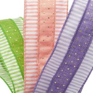 Romano Luxury Floral Wired Ribbon Dots Lines Design Birthday Halloween Wedding Christmas Hanukkah Easter Silk <b>Burlap</b> Polyester - Product Image 4