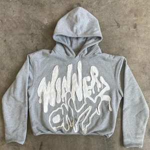 Custom Applique Patch Distressed Embroidery Hoodie Streetwear Vintage Washed Boxy Crop <b>Raw</b> Hem Men Hoodie - Product Image 4