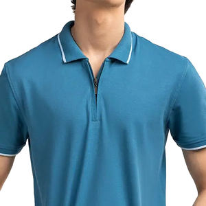 Camiseta de polo de punto de algodón antiarrugas a la moda para hombre, 100% algodón, media cremallera, manga corta, logotipo personalizado sólido, fábrica - Product Image 3