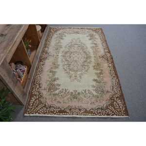 3,9x6,4 ft Turkish Rug, Vintage Area Rug, <b>Brown</b> Floral <b>Wool</b> Rug - Product Image 1