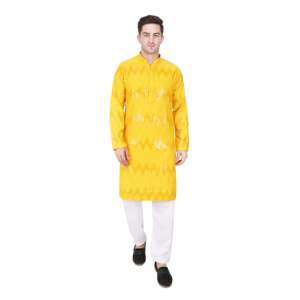 Conjunto de Kurta y Pijama de Rayón con Lentejuelas Bordadas para Hombre, Ropa Tradicional Étnica India, Marca TRILOKI - Product Image 1