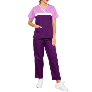 Customized Women's <b>Purple</b> Medical <b>Scrubs</b> Set High Quality Two Tone Hospital Uniform Lightweight Comfortable Fit Medical Wear - Product Image 1