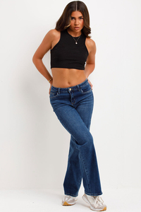Pantalon en denim délavé à l'acide de couleur bleue surdimensionnée à imprimé personnalisé pour femmes pantalon en jean extensible délavé pour unisexe - Product Image 3