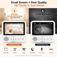 Moniteur bébé 2,4 GHz FHSS 2,8 pouces ABM900, caméra vidéo intelligente de sécurité pour la nurserie, alarme de pleurs, communication bidirectionnelle, berceuses, surveillance de la température
