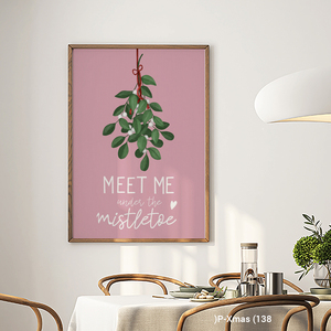 Pink Mistletoe 'Meet Me Under' Modern Wood <b>Frame</b> Canvas Christmas Decor Factory Price - Product Image 2