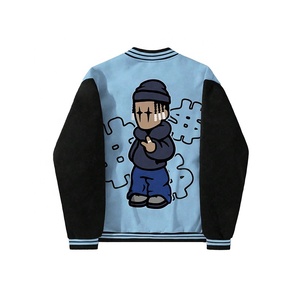 เสื้อแจ็คเก็ตวาร์ซิตี้สีฟ้าอ่อนสำหรับผู้ชาย ดีไซน์ลายการ์ตูน ปกคอวี ทรงปกติ ผ้าผสมโพลีเอสเตอร์และฝ้าย เหมาะสำหรับใส่ในฤดูใบไม้ร่วง - Product Image 2