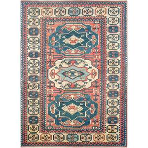 Alfombras Geométricas de Lana Nuray Anudadas a Mano en Rojo y Naranja para Decoración de Sala de Estar Juvenil o Pasillo, Tamaño 9x12 - Product Image 1