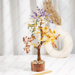 Arbre aux 7 chakras en pierres précieuses de qualité supérieure, grade AAA, 300 pierres, design magnifique, fait main, équilibre et harmonie, 100 % authentique d'Inde - Product Image 2