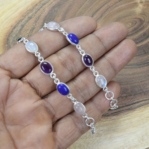 Boho Style 925 Sterling Silver Multi Stone <b>Gemstone</b> <b>Bracelet</b> Jewelry Handmade Silver <b>Bracelet</b> Jewelry For Women Wedding Gift - Product Image 3