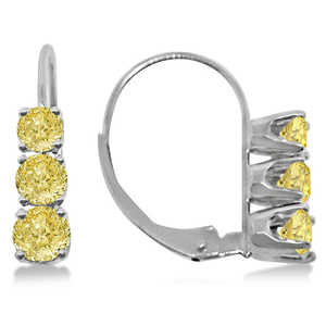 Pendientes de Oro Blanco de 14k con Tres Piedras y Cierre de Palanca, con Diamante Amarillo de 1.00ct, Joyería Elegante con Diamantes - Product Image 2