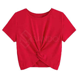 เสื้อครอปสตรีแบบลำลองปรับแต่งได้ผ้าฝ้ายโพลีเอสเตอร์แห้งเร็วพร้อมแขนสั้นสำหรับฤดูร้อน - Product Image 1