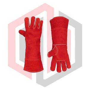 Gants de soudage en cuir rouge, poignet tricoté, 11 oz, manchette longue, résistants à la chaleur et au feu, antistatiques, pour Mig Tig Stick Forge BBQ Grill Fireplace - Product Image 4