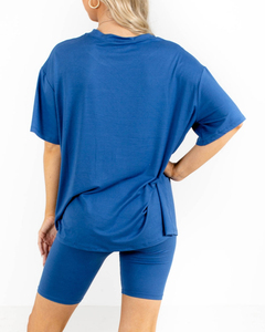 Bestseller Dames Tweedelige Set Boven Knie Effen 100% Katoenen High Street Style Milieuvriendelijke Oversized Shirt Biker Shorts - Product Image 6