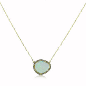 Solid <b>14k</b> <b>Gold</b> <b>Necklace</b> Pave Diamond Jewelry Natural Opal Gemstone Top Quality New Design - Product Image 1