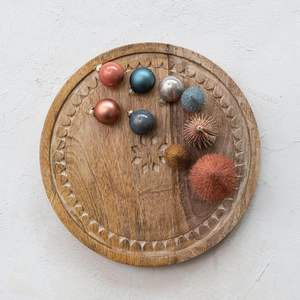 Plateau en bois de manguier gravé rond X 2-3/4 "H Plateau de service en bois naturel Vaisselle naturelle légère pour steak - Product Image 2