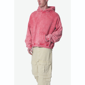 Sweat-shirt homme en coton vintage personnalisé, poche kangourou contrastée, épaules tombantes, coupe ample, lavage à la pierre, couture - Product Image 5