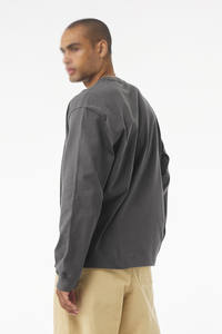 Factory Made Unisex Washed Cotton Single Jersey Crew Neck <b>Long</b> Sleeve <b>T</b> <b>Shirt</b> in Charcoal Color for Private Label Programs - Product Image 3