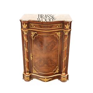 Mueble Zapatero de Lujo Estilo Francés con Tapa de Mármol Premium, Acabado Elegante en Madera Burl y Detalles en Latón Dorado para Salón de Palacio - Product Image 1