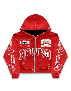 Streetwear Men's Fashion Zipper Hoodies Custom Design Distressed 100% Cotton <b>Fleece</b> <b>Oversized</b> Full Zip Casual <b>Hoodie</b> - Product Image 3