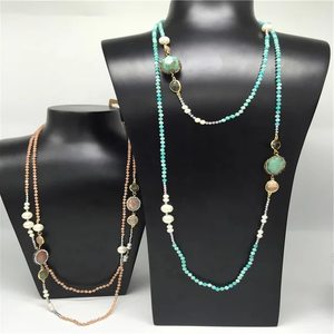 Collar de cuentas de resina de alto pulido para mujer, colores personalizados, cadena de hilo Vintage religioso, Perla de diamante, joyería de nuevo diseño - Product Image 2