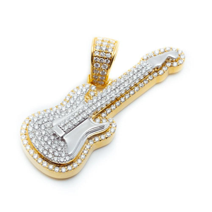 Bijoux de mode Hip Hop à la mode Pendentif à breloque guitare de luxe Design 14K Gold Mossanite Diamond - Product Image 2