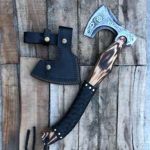 Thewizcrafts Handmade High Carbon Steel Viking <b>Axe</b> High Quality Sharpness <b>Wood</b> Hatchet with Leather Sheath Ready to Use - Product Image 1