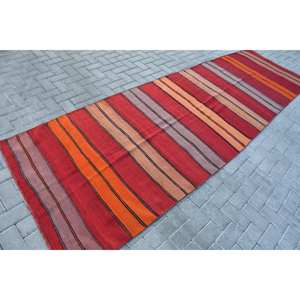 Classic Red Orange Large Area Living Room Carpet 3.7 X 11.7ft <b>Turkish</b> <b>Rug</b> Patchwork Design Wool Material Latex for Hallway Room - Product Image 2