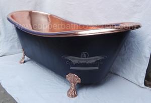 Bañera Independiente Japonesa de 70 Pulgadas, Color Negro Mate, con Patas de Cobre, Hidromasaje, Acabado Pulido y Martillado, para Hoteles - Product Image 5
