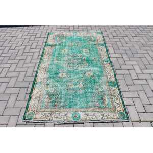 Tapis turc, tapis de sol 3,8x6,5 pieds, tapis en laine vert et marron - Product Image 1