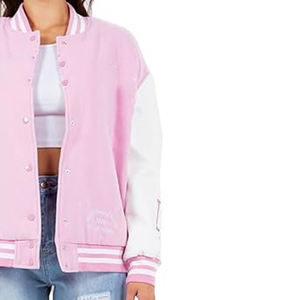 Chaqueta universitaria corta para mujer de la mejor calidad, estilo callejero estampado con cuello de punto acanalado hecho de tela Premium - Product Image 5