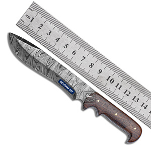 มีดล่าสัตว์เหล็กดามัสกัสแฮนด์เมดมีด้ามจับไม้ชิงชันแปลกใหม่แกะลายนูนด้วยเลเซอร์ OEM ปรับแต่งได้ตามต้องการ - Product Image 4