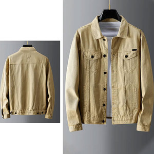 แจ็กเก็ตยีนส์สีน้ำเงินสำหรับผู้ชาย, แจ็กเก็ตยีนส์บุขนแกะมีกระดุมสำหรับฤดูหนาวเทคนิคซักหนัง - Product Image 3