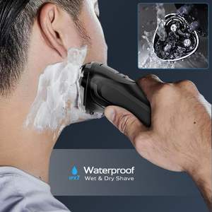 Rasoir électrique rechargeable sans fil pour homme, utilisation humide/sèche, autonomie de 120 minutes, tondeuse escamotable (IPX7), lavable, noir - Product Image 1