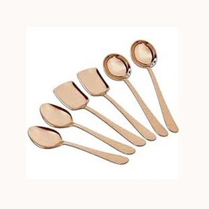 Ensemble de serveurs à soupe et à salade en acier inoxydable doré poli, avec une poignée en forme de U martelée décorative - Product Image 1