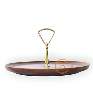 ถาดเสิร์ฟไม้ธรรมชาติด้ามจับทองเหลืองแข็งแรงทำด้วยมือสำหรับอาหารเรียกน้ำย่อยของหวานหรือของตกแต่ง - Product Image 6