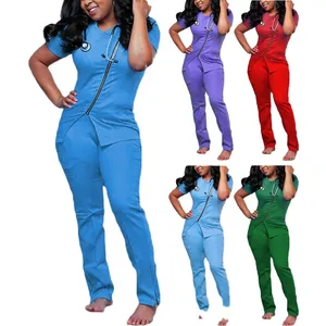 涤纶人造丝氨纶时尚设计新款医疗医院护士制服磨砂套装女性医院服装