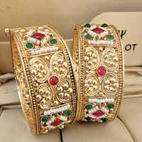 Paire de bracelets à vis plaqués or de qualité supérieure (2) Combo de bracelets traditionnels indiens pour femmes idéal pour les mariages et les fêtes