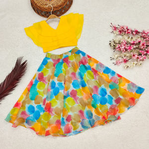 Shoryam Fashion, tenue de fête pour filles, style bohème, multicolore, floral, lehenga choli, haut court sans manches à volants, jupe longue évasée - Product Image 1