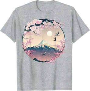 T-shirt de haute qualité Garden Geisha Mount Fuji Cherry Blossom T-shirt brodé graphique 100% coton pour homme, coupe ample, imprimé - Product Image 2