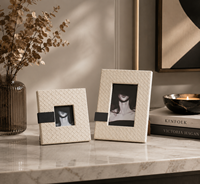 Cadre photo en cuir tissé fait main de luxe moderne, impression UV, support minimaliste en cuir PU, cadeaux de luxe pour le bureau