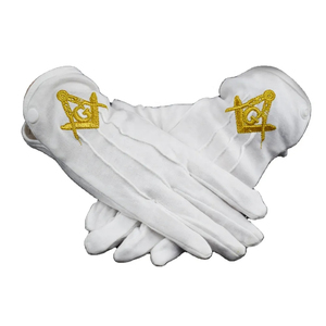 Gants maçonniques de qualité supérieure, bon marché, de couleur blanche, gants professionnels en coton maçonnique avec logo personnalisé - Product Image 1